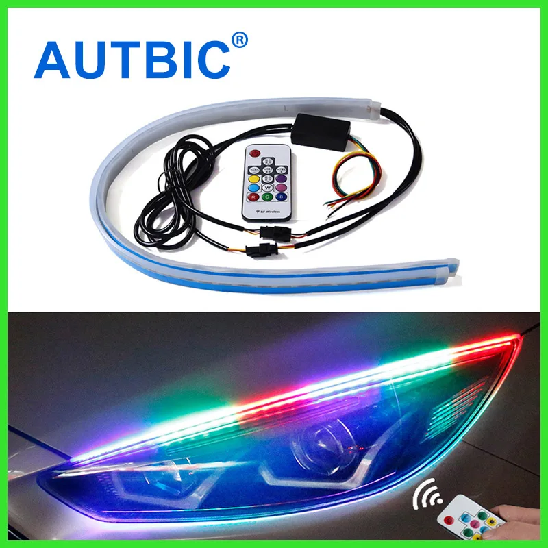СВЕТОДИОДНЫЙ DRL Дневной светильник RGB светодиодный полосы лампы течет поворотов