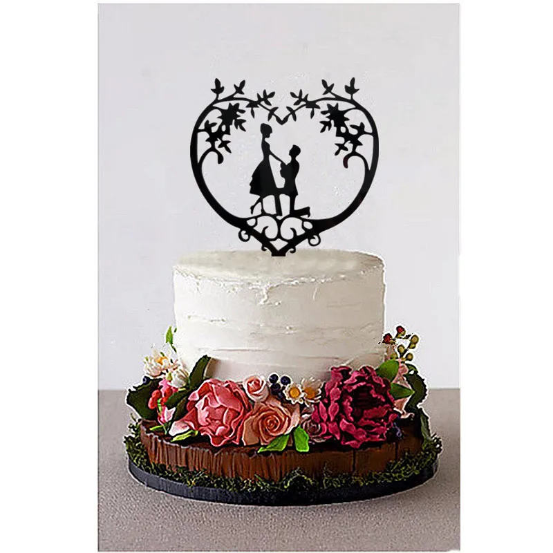 Деревенский стиль акриловый свадебный торт Топпер Цветочное сердце предложение