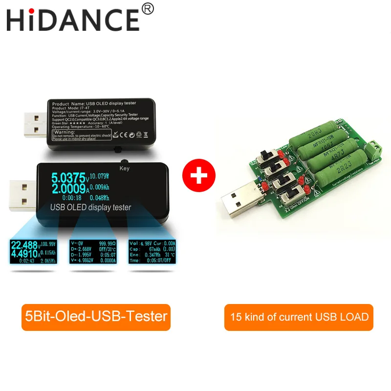 usb tester add load USB тестер постоянного тока OLED 128x64 вольтметр измеритель напряжения тока power Bank емкость батареи монитор телефон зарядное устройство детектор+ USB нагрузка - Цвет: usb tester add load