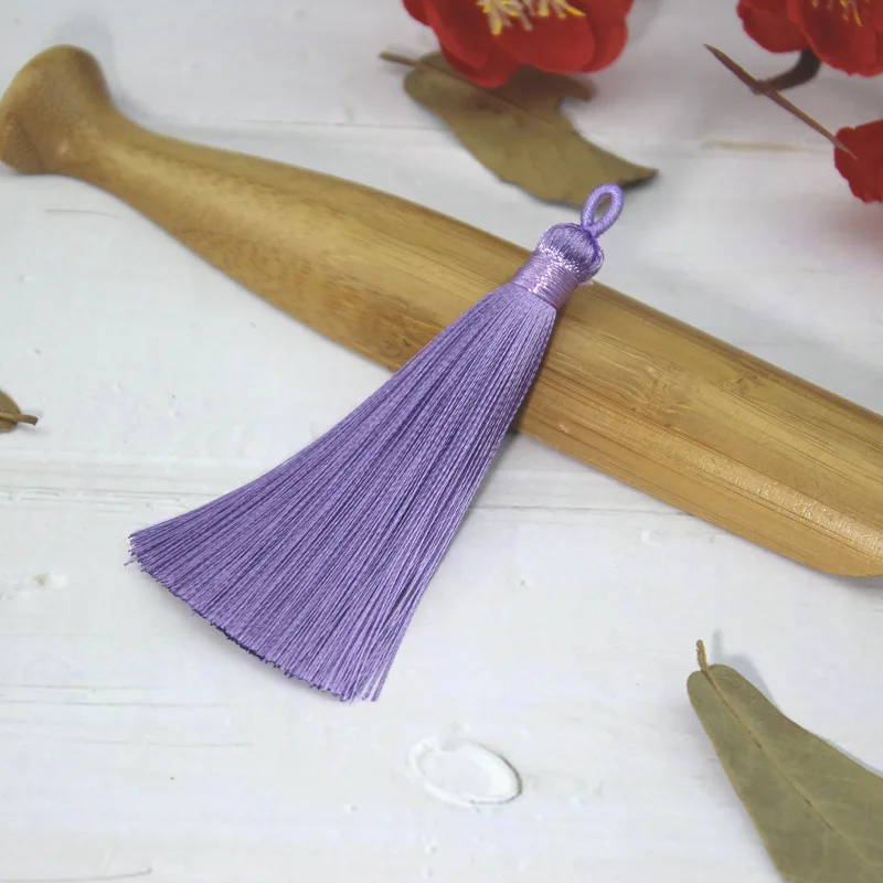 Light purple 10 шт./лот, длинное хлопковое Шелковое украшение кисточка для сережек, Очаровательная подвеска, атласная кисточка, бахрома, отделка, сделай сам, ювелирное изделие, 9 см - Цвет: Light purple