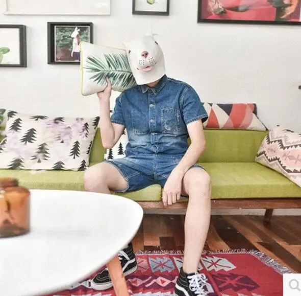 Новый Модный повседневный мужской джинсовый комбинезон с коротким рукавом пятью