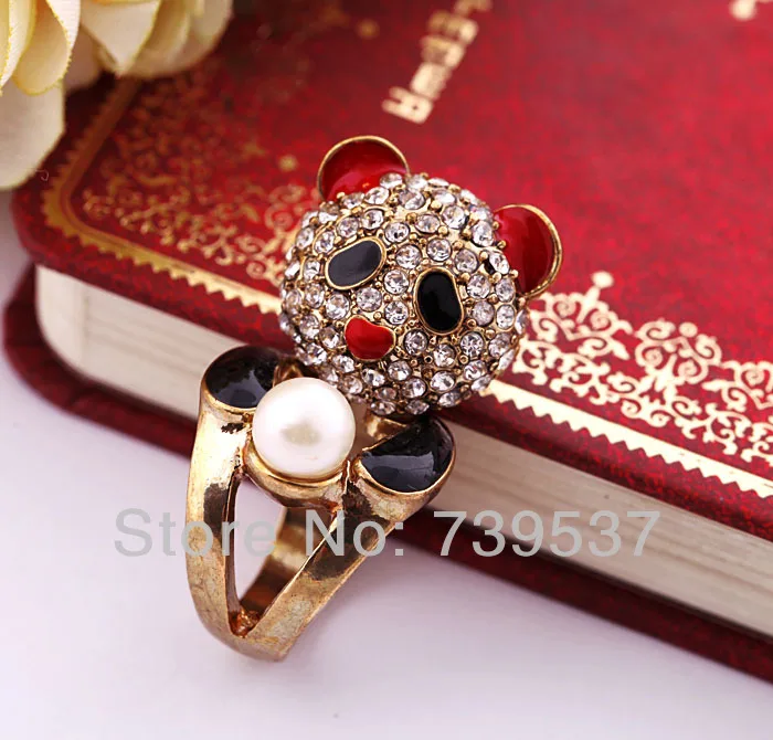 Женское кольцо с милой пандой и кристаллами ювелирное изделие высокого качества