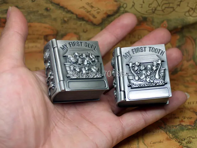 NEW ARRIVAL - Newborn Baby Keepsake / Family Gift Book Shaped First Tooth and Curl Boxes Metal Artcraft Trinket Box | Украшения и