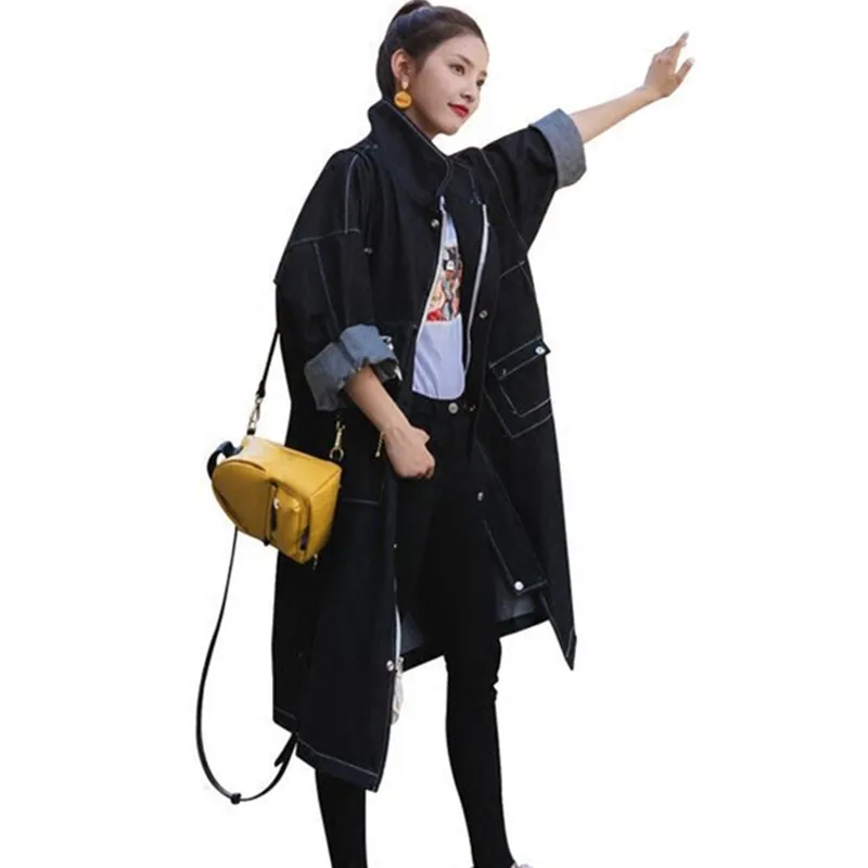 Модный женский джинсовый тренчкот весна-осень 2019 длинные пальто свободные