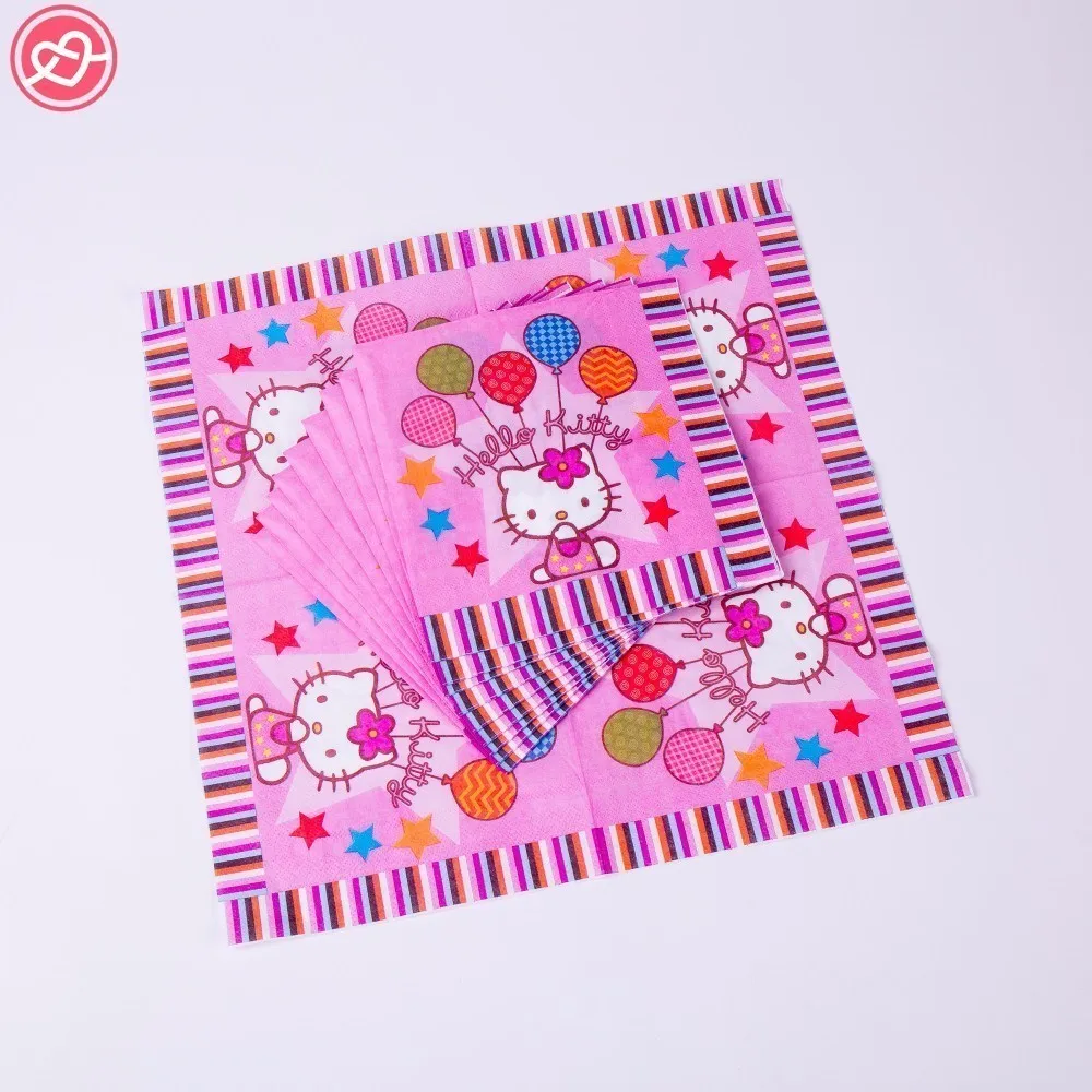 1 комплект рисунок «Hello Kitty» тема вечерние поставки посуда тарелка салфетки чашки милый мультфильм дня рождения, для подарков гостям на вечеринке сумок, головных уборов флаг для предродовой вечеринки