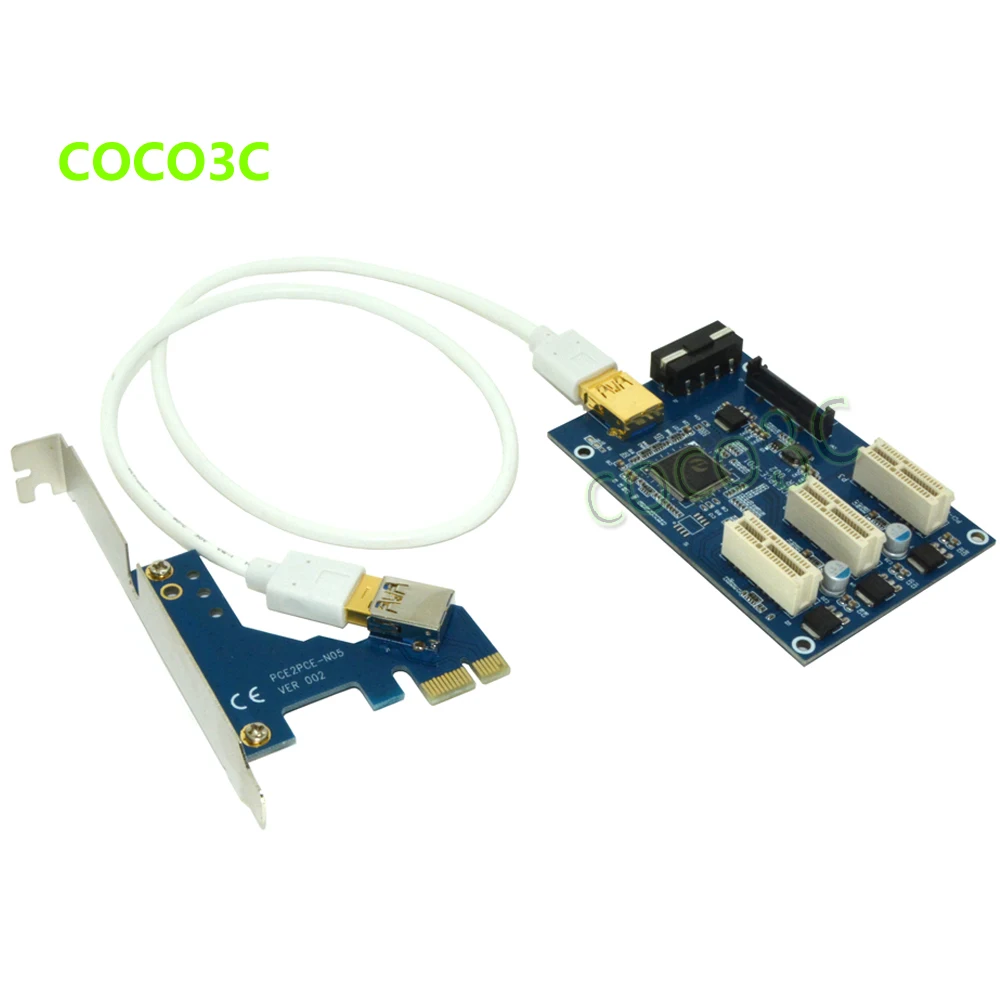 Free shipping 1 to 3 PCI express 1X slots Riser Card PCIe x1 to external 3 PCIe slot adapter PCI-e Port Multiplier Card