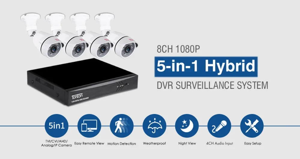 Тонтон 8CH 1080 P 5 в 1 DVR CCTV Системы 2.0MP ИК Ночное видение Крытый открытый безопасности Камера видео комплект видеонаблюдения Видео Выход