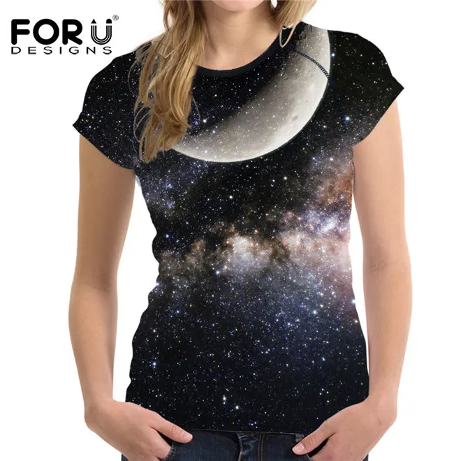 FORUDESIGNS/Яркая футболка с 3D Галактикой, Женская Повседневная классная облегающая одежда с изображением Луны и космоса для девушек, женские топы, летняя футболка XXL - Цвет: h1809BV