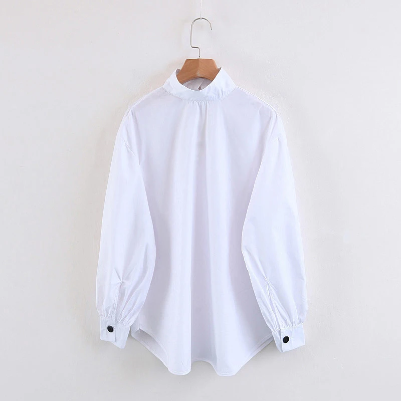 Leo Grand women casual white blouses turtleneck long sleeves shirts buttons design oversized tops blusas 913018 |
