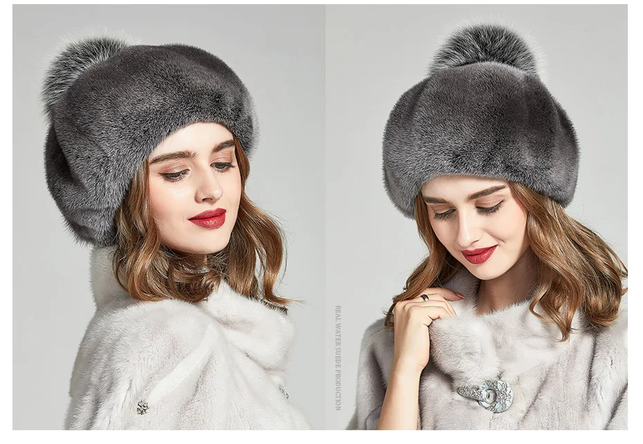 ENJOYFUR полностью из норки меховые зимние шапки для женщин роскошный натуральный мех шапка с помпоном Женская мода восьмиугольная шляпа новые теплые шапочки