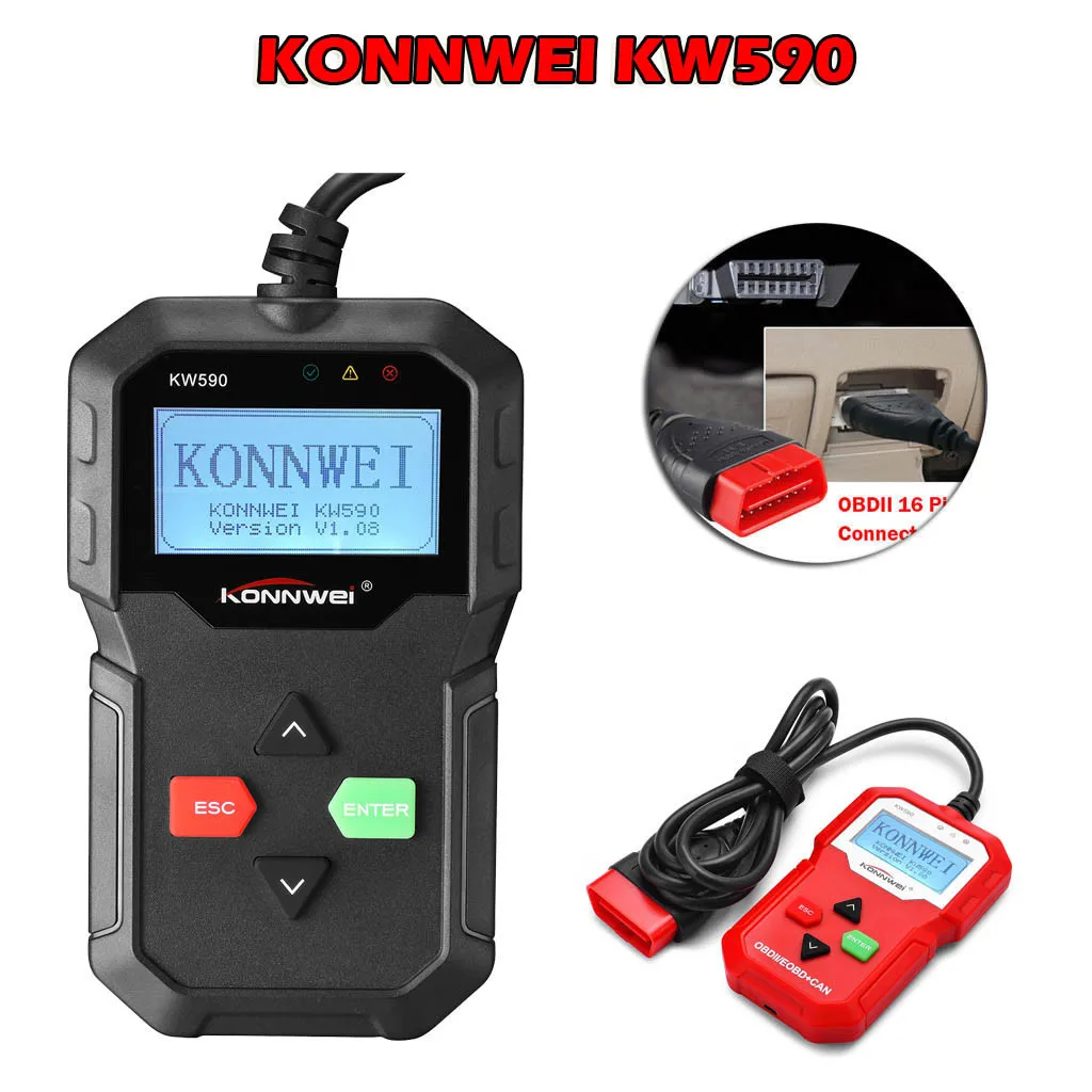OBD OBD2 Диагностический Автомобильный сканер KW590 OBDII/EOBD 12V CAN автоматический кода