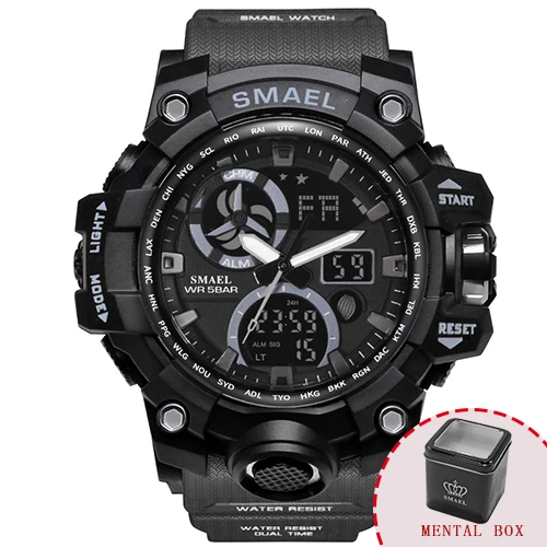 Gray Box Военные часы, водонепроницаемые, 50 м, SMAEL, армейские часы, S Shock, автоматический, relogio, светодиодный, мужские часы, кожа, 1545C, мужские спортивные часы, цифровые - Цвет: Gray Box