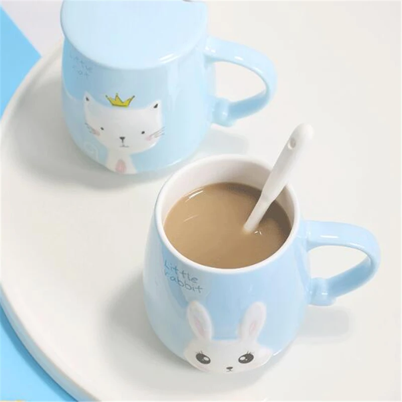 450 мл мультяшная молочная кофейная керамическая кружка с ложкой и крышкой милая