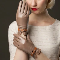 women genuine leather gloves ladies winter warm plus velvet thickened mittens female casual fashion hand muff h3221
