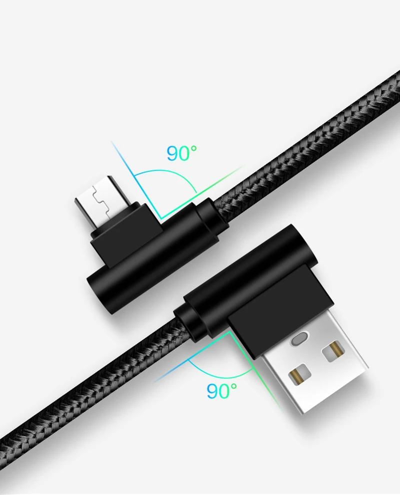 Micro USB кабель 2A быстро Зарядное устройство кабель USB шнур Suntaiho 90 градусов локоть нейлон плетеный кабель для передачи данных для samsung/sony /Xiaomi телефона Android