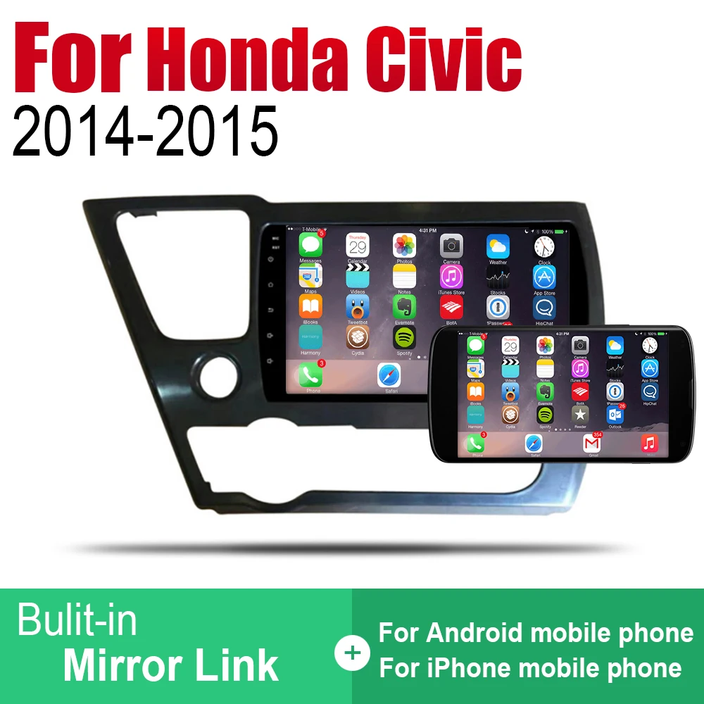 Авто Радио 2 Din Android Автомобильный плеер для Honda Civic 2014 2015 GPS Навигация BT Wifi карта