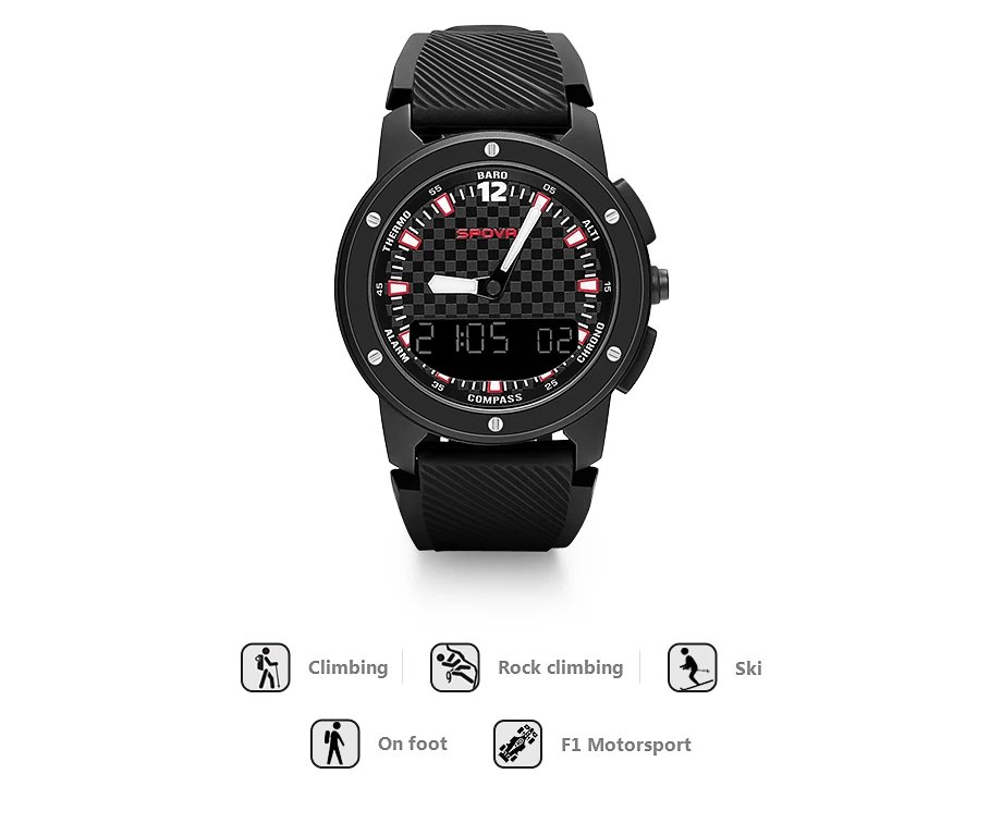SPOVAN GEMINI мужские спортивные часы с двойным дисплеем, многофункциональные Компас/водонепроницаемый/светодиодный, с подсветкой, для альпинизма, наручные часы