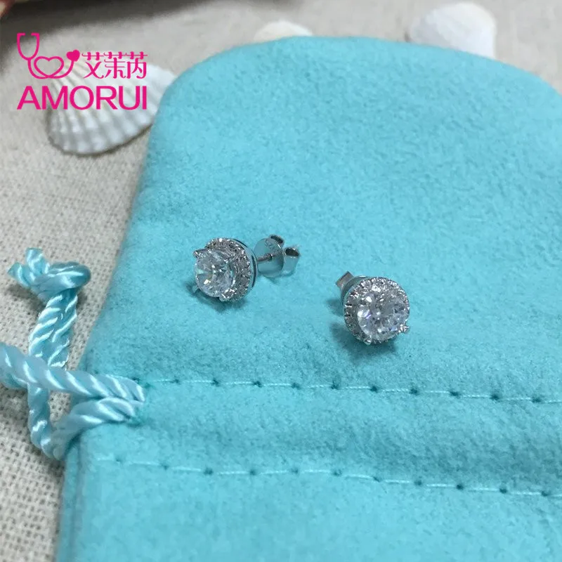 AMORUI с серебряным покрытием 4 зубцами круглой бриллиантовой огранки Сона 1 карат