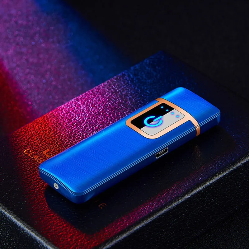 Мини Сенсорная Индукционная Электронная зажигалка Isqueiro USB зажигалки Вольфрамовая турбо сигарета зарядка через usb Индукционная зажигалка - Цвет: Синий