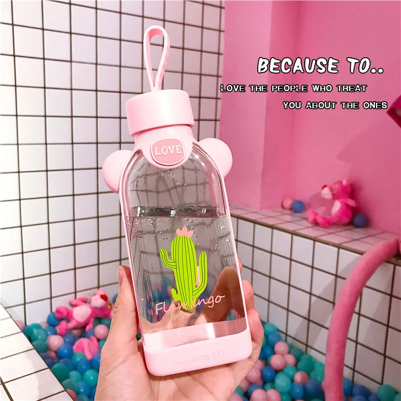 Уникальные Милые Мини бутылки для воды, форма коробки для молока, прозрачное стекло, мультяшная Розовая пантера, бутылка для напитков, кофе, пива, посуда для напитков