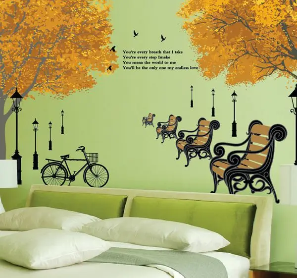 Съемные Виниловые наклейки на стену с золотой желтой семейной елкой тихие