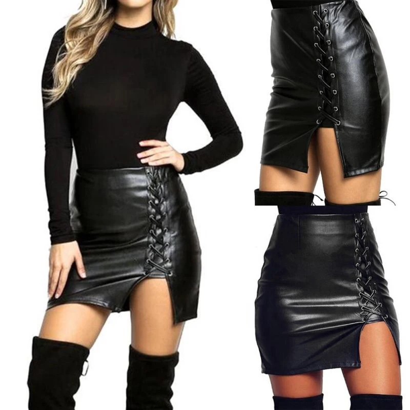Женская юбка из искусственной кожи с высокой талией облегающие сексуальные юбки