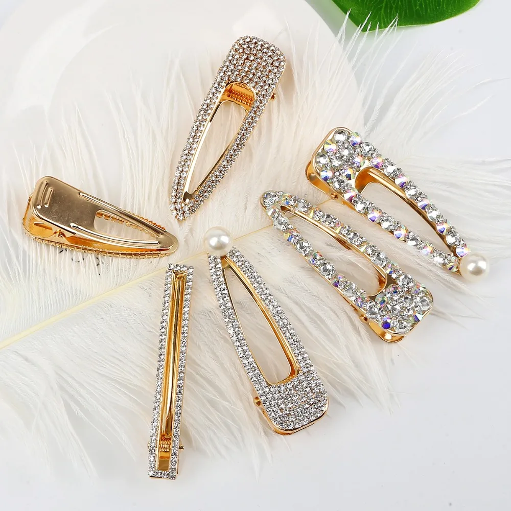 Новинка в моде: Золотые и серебряные кристальные геометрические металлические заколки для волос для женщин, аксессуары для причесок.