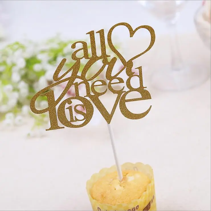10Pcs All You Need Is Love Cake Topper Gold Inserted Card Wedding Stand Birthday Party Decorations Kids Centerpieces | Дом и сад