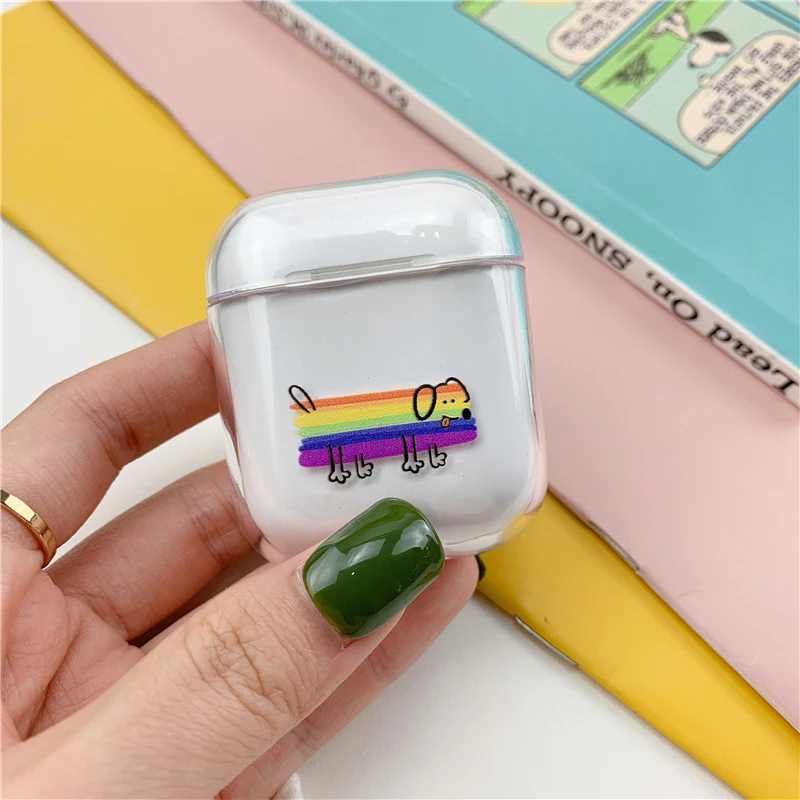 Чехол для Airpods с милым рисунком, Прозрачные Жесткие чехлы для AirPods, защитный чехол с мультяшным рисунком, Bluetooth, беспроводной чехол для наушников