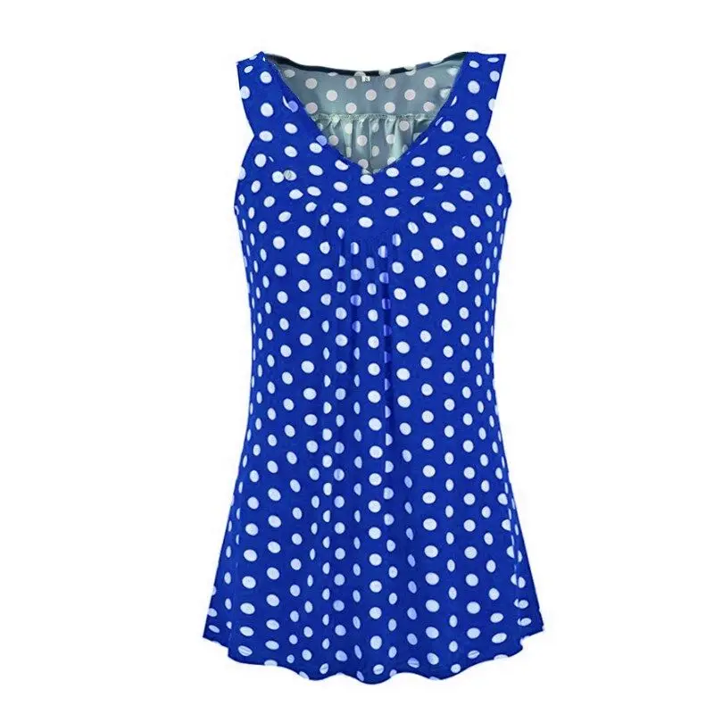 S-5XL Summer V-neck Sleeveless Polka Dot Print Women Plus Size Tank Tops | Женская одежда