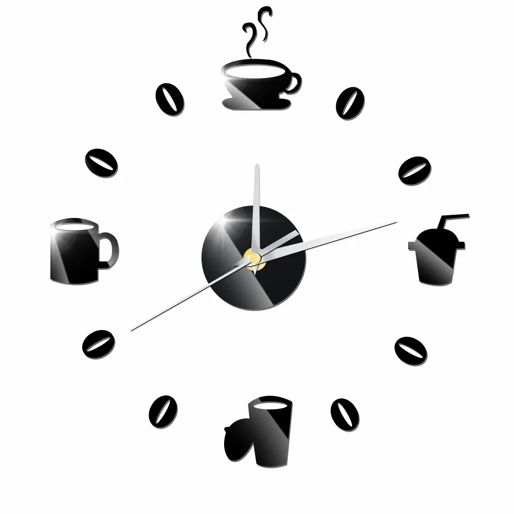 Coffee Cups Beans 3D DIY Wall Clock Acrylic Stickers Quartz Modern Home Decoration Retro Kitchen | Дом и сад