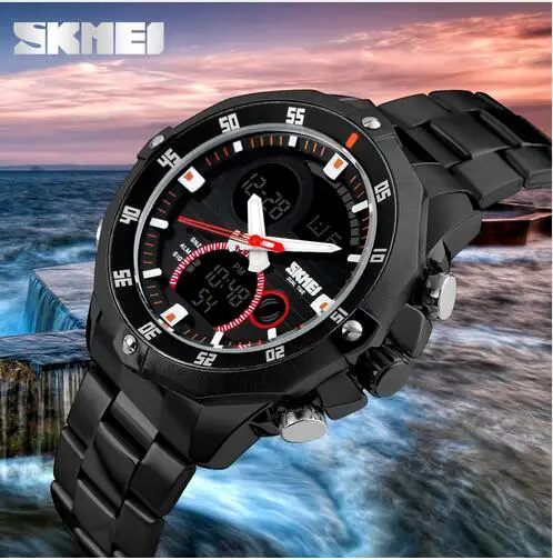 

SKMEI Brand Men Sport Quartz Watch Fashion Digital LED Full Steel 30M Waterproof Wristwatches Sports Watches Relogio Masculino