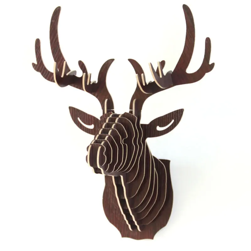 3D Puzzle Wooden DIY Creative Model Wall Hanging Deer Head Elk Wood Gift Craft Home Decoration Animal Wildlife | Дом и сад