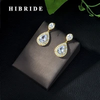 fashion women accessories micro cz stone pave drop earrings aaa cubic zirconia earring whiterose gold color earrings e 27