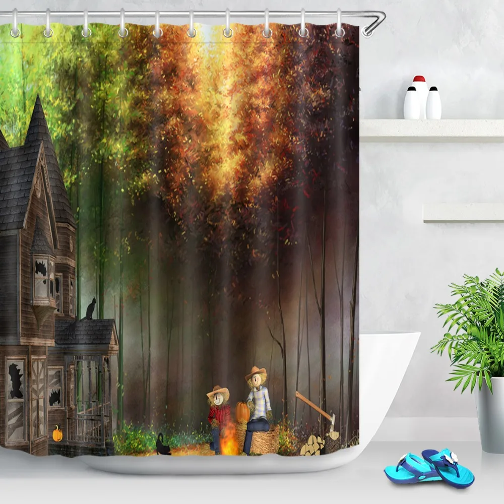 

LB 72''тыква лес летучая мышь пугало занавески для душа страшный Хэллоуин ванная занавеска моющаяся полиэфирная ткань для ванной Декор