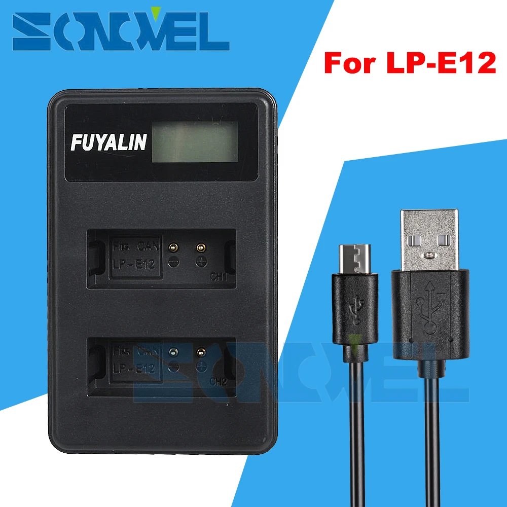 

LPE12 LP-E12 USB LCD Dual Battery Charger For Canon EOS M M2 M10 M100 EOS Rebel SL1 100D Digital Camera LC-E12
