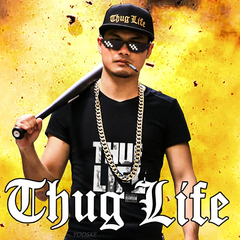 Yooske Thug Life Очки Шапки Цепочки и ожерелья иметь дело с ним Солнцезащитные очки для женщин Для мужчин Брендовая Дизайнерская обувь Thug Life Maker Pixel Защита от солнца Очки