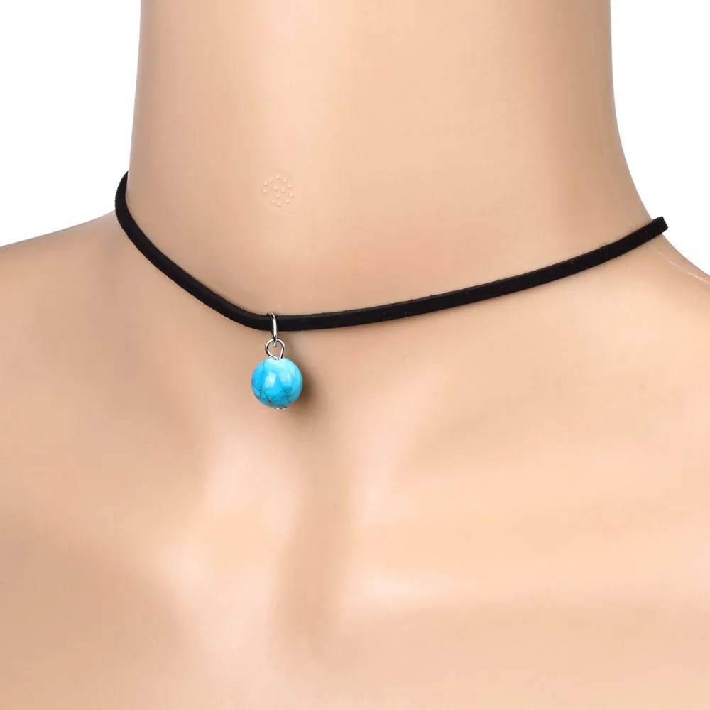 Новые модные ювелирные изделия Чокер Синий бисера ожерелья и подвески бархат