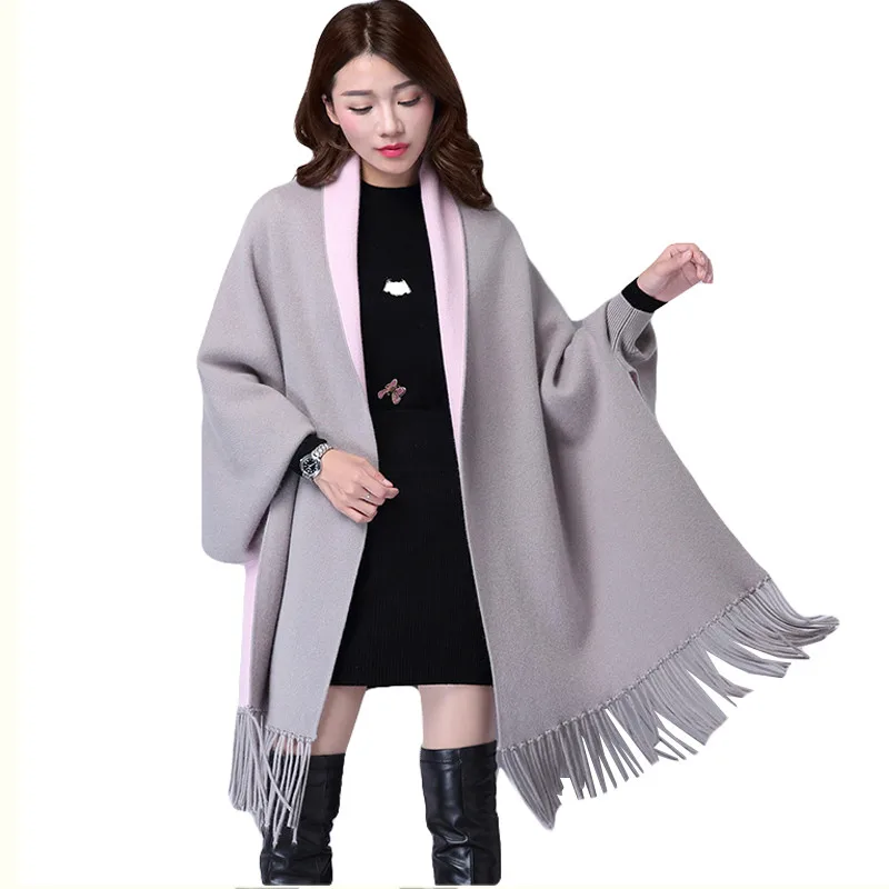 Женская двусторонняя кашемировая накидка однотонный кардиган из меха норки с