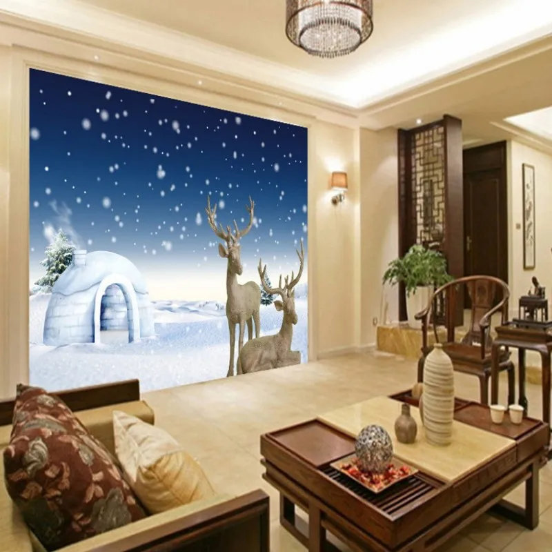 Dropship Colomac Custom Wallpaper Elk Sika Deer Winter Snow Scene for Kids Room Wall Mural Papel Tapiz Para Pared | Обустройство дома