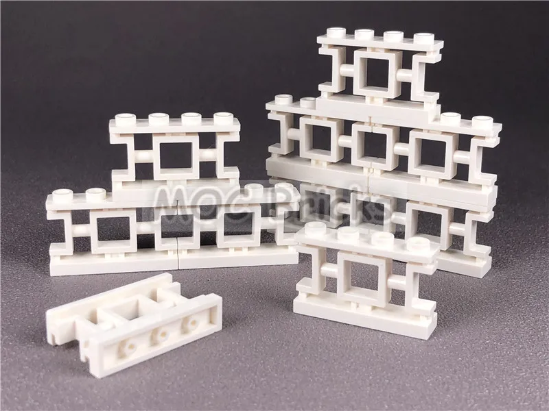 12 шт./лот MOC кирпичи белый забор 1x4x2 декоративные азиатские решетки с 4 шпильками