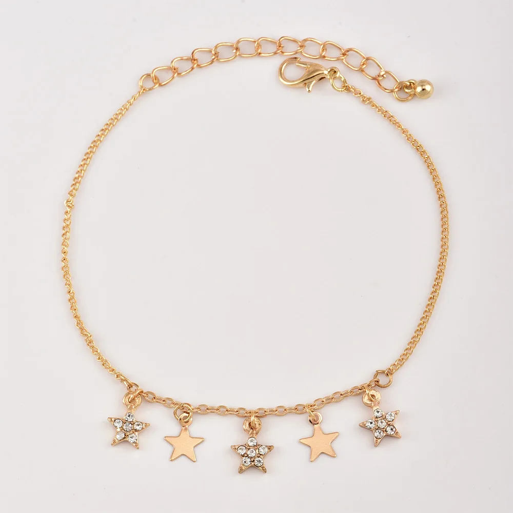 3 Pcs/set Women Fashion Crystal Star Pendant Black Gems Gold Chain Anklet Set Bohemian Charm Beach Accessories Christmas Gift | Украшения и