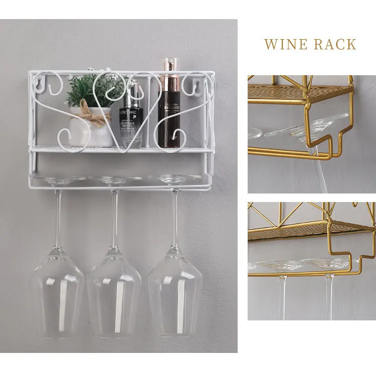 Baffect Wall Hanging Wine Storage Rack Iron Cup Storage Holder Double Layers Sundries Storage Organizer Wine Shelf Home Decor