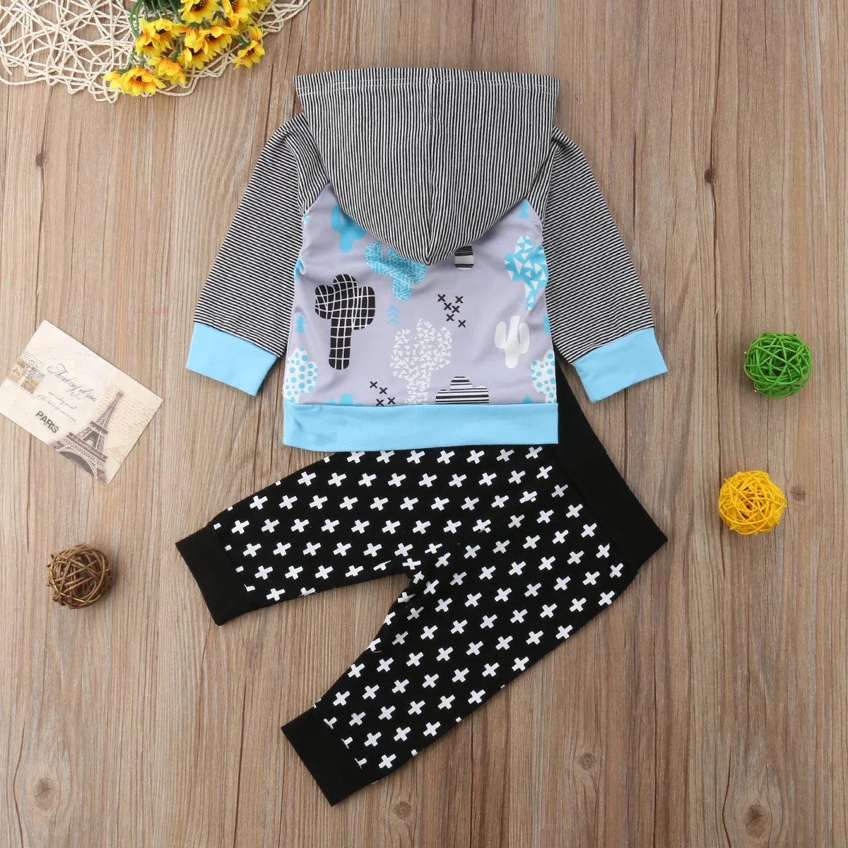 2018 Brand New Spring Autumn Toddler Baby Girls Boys Clothes Sets Long Sleeve Cactus Print Hooded Sweatshirts Tops+Pants 0-3Y | Детская
