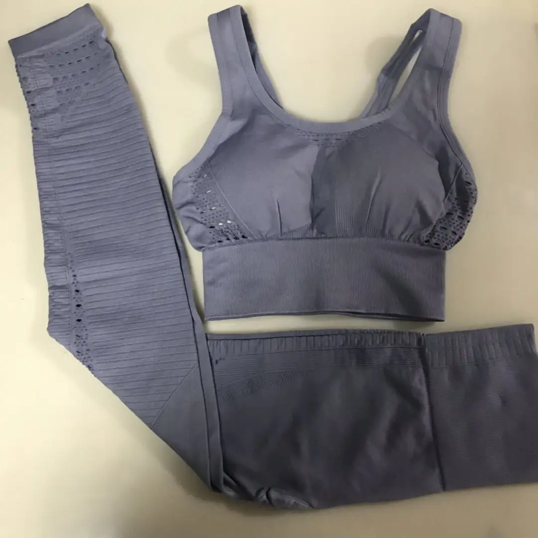 GY399violet 24 Цвет 2 шт./компл. спортивные костюмы Бесшовные Йога Комплект Для женщин Фитнес Костюмы Спортивная одежда для спортивного зала, леггинсы на подкладке пуш-ап спортивный бюстгальтер - Цвет: GY399violet
