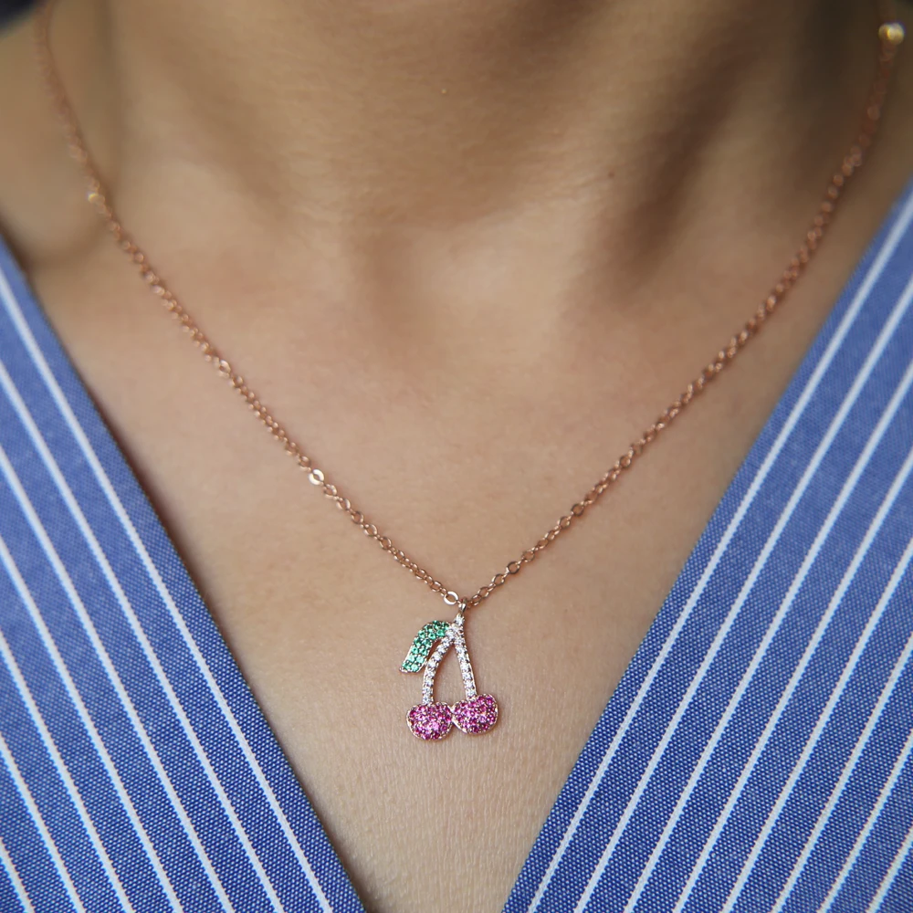 Кулон в виде вкусных фруктов розового золота с фианитом | Украшения и аксессуары