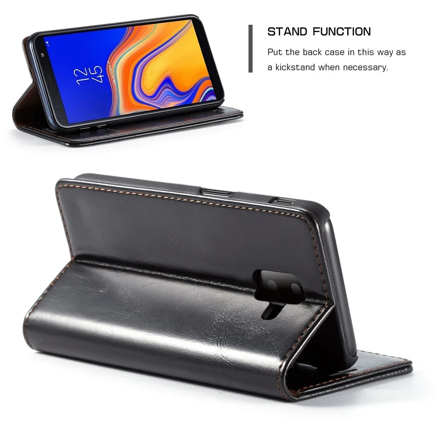 Fashion Oil-wax Leather Flip Cover Case for Samsung Galaxy J4 J6 Plus 2018 Brand Original with Card Holder Coque Classic | Мобильные