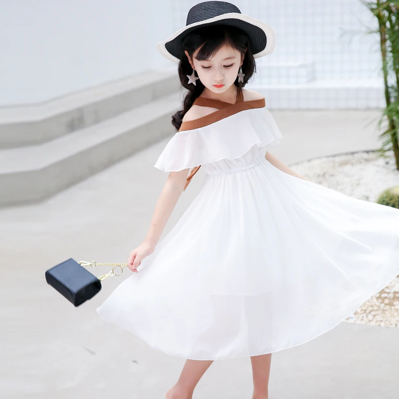 Baby Girls Dress 2018 New Fashion Summer Cotton White Solid Dresses for Girl 4-16y Sweet Casual Kids Children Clothing 5ds648 | Детская