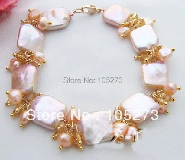 

Top Quality Pearl Bracelet Natural Genuine Square Freshwater Pearls Crystal Bracelet AA 4-12MM 8inch Wholesale New Free Shipping