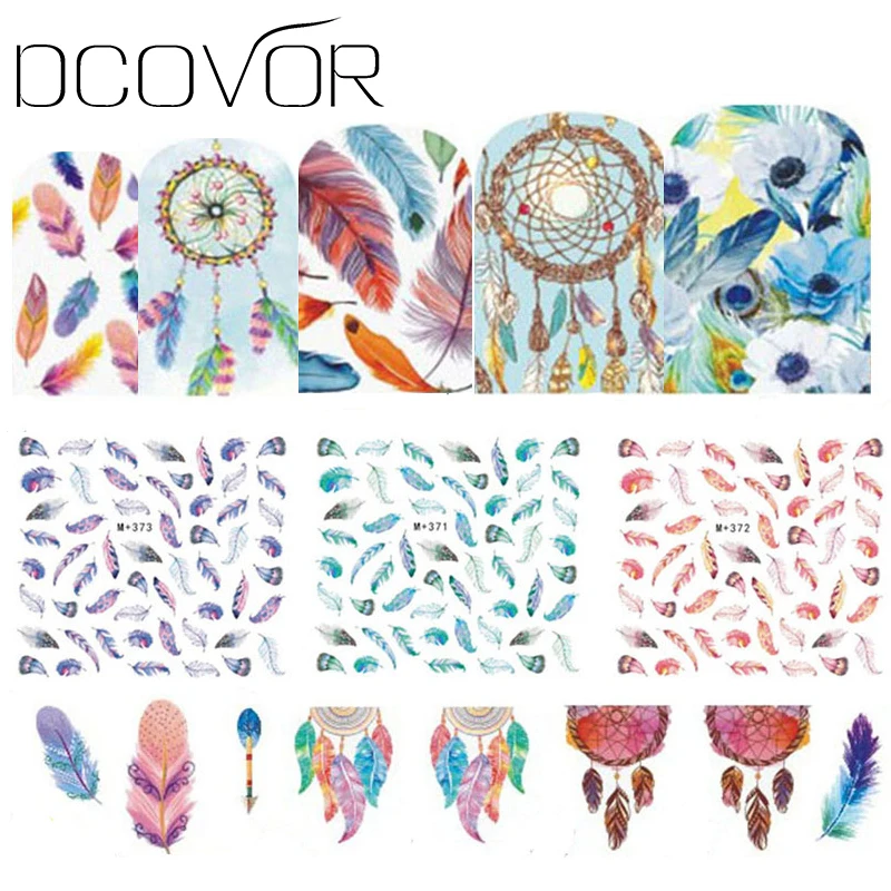 1 лист дополнительно различных Цвета перо модные Nail Art Decor водные переводные